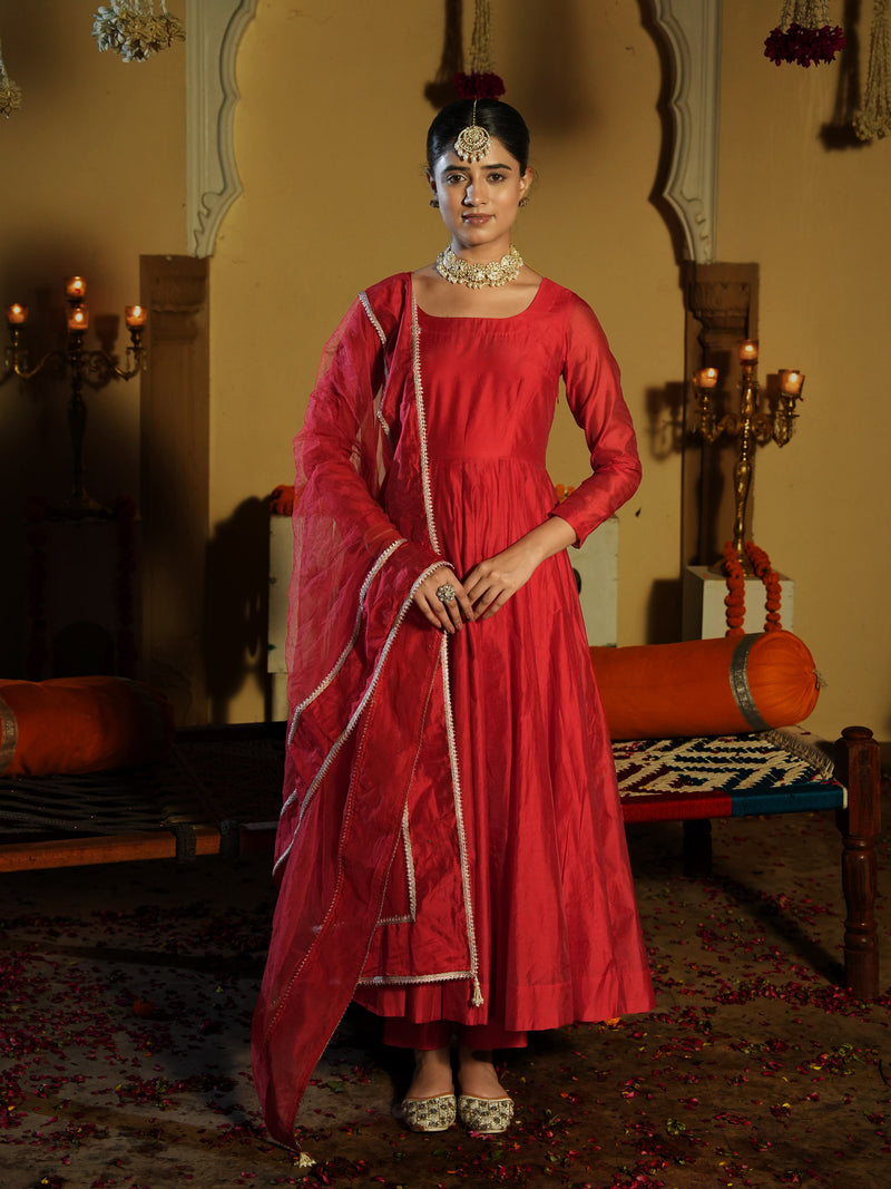 Soundarya Red Anarkali Suit Set