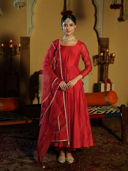 Soundarya Red Anarkali Suit Set