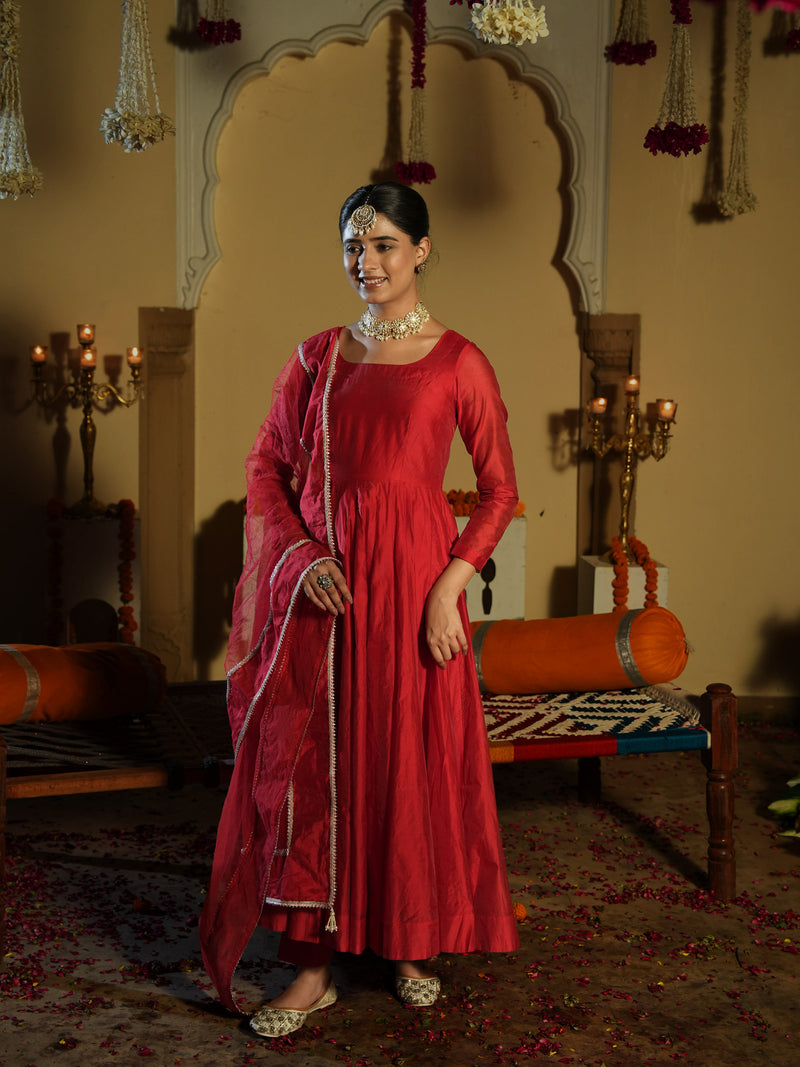 Soundarya Red Anarkali Suit Set