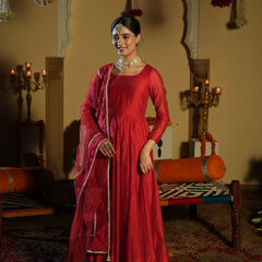 Soundarya Red Anarkali Suit Set