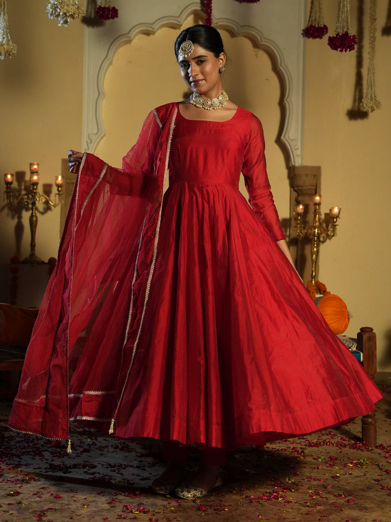 Soundarya Red Anarkali Suit Set