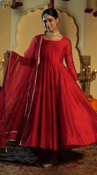 Soundarya Red Anarkali Suit Set