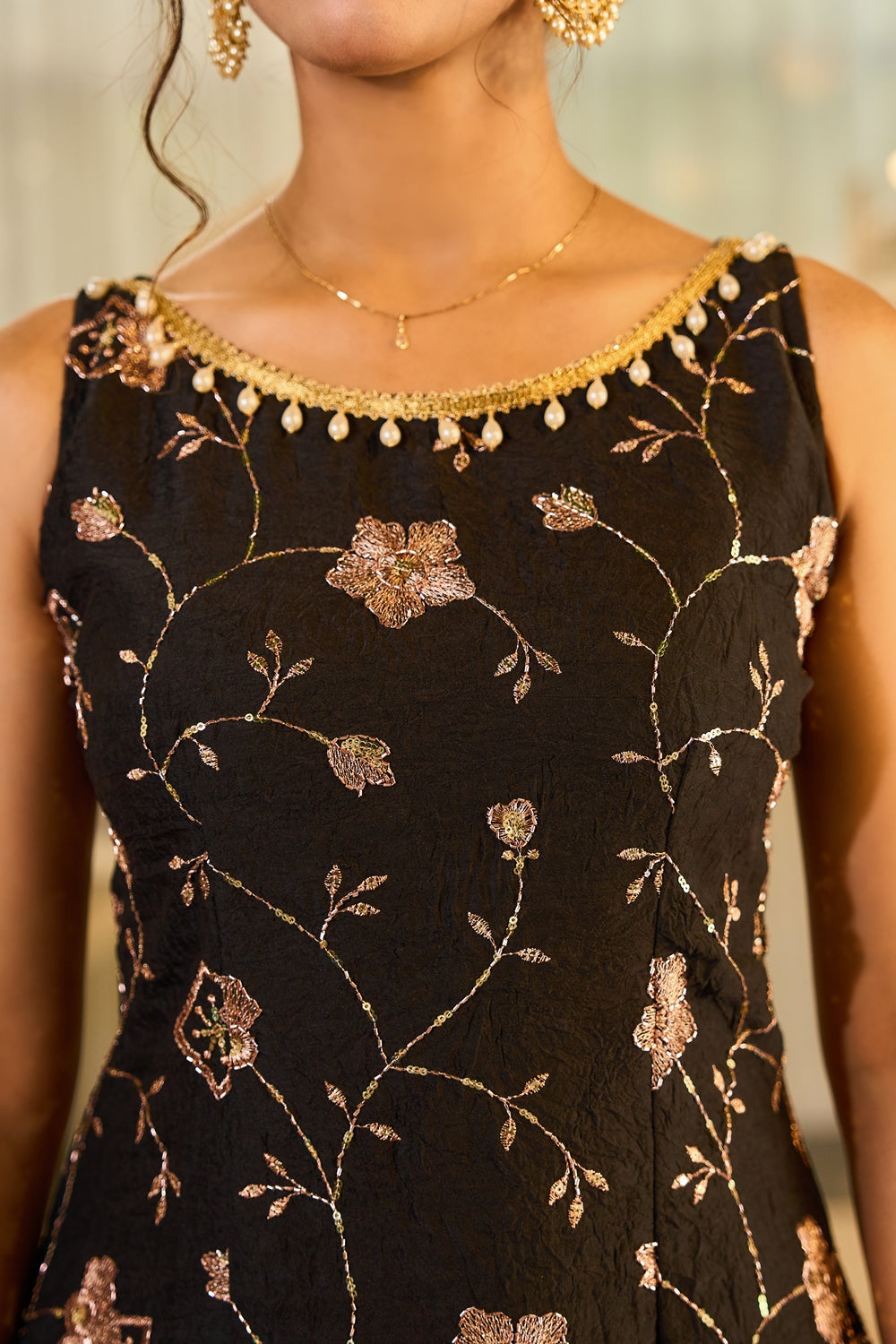 Elegant Zivara Noir Heritage Kurta Set by Indianvirasat featuring intricate embroidery and traditional design, displayed on a hanger.