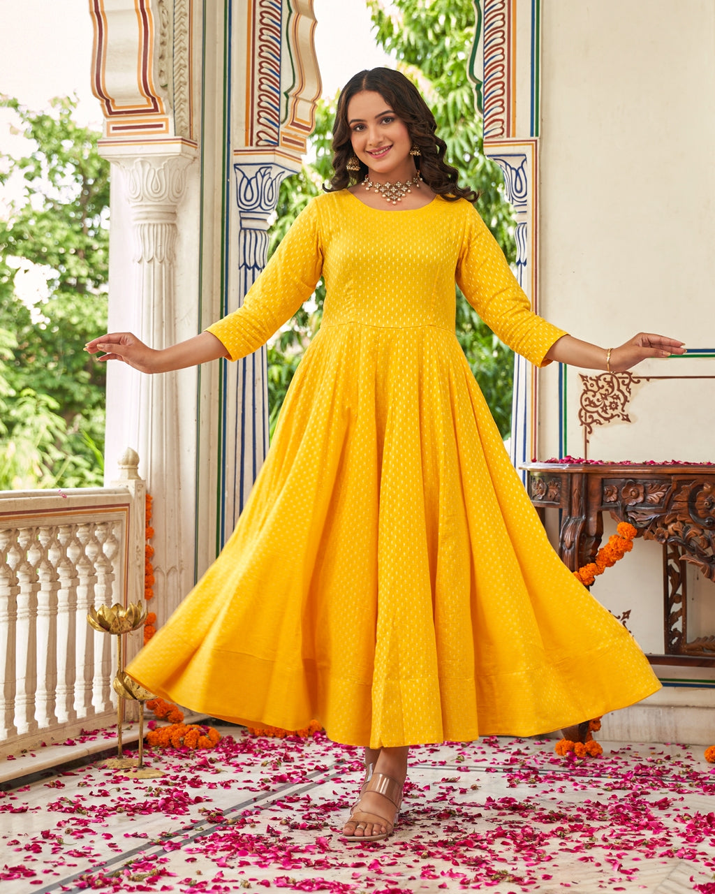 Golden Aura Anarkali Ethnic Dress