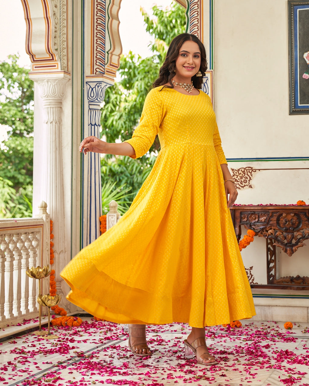 Golden Aura Anarkali Ethnic Dress
