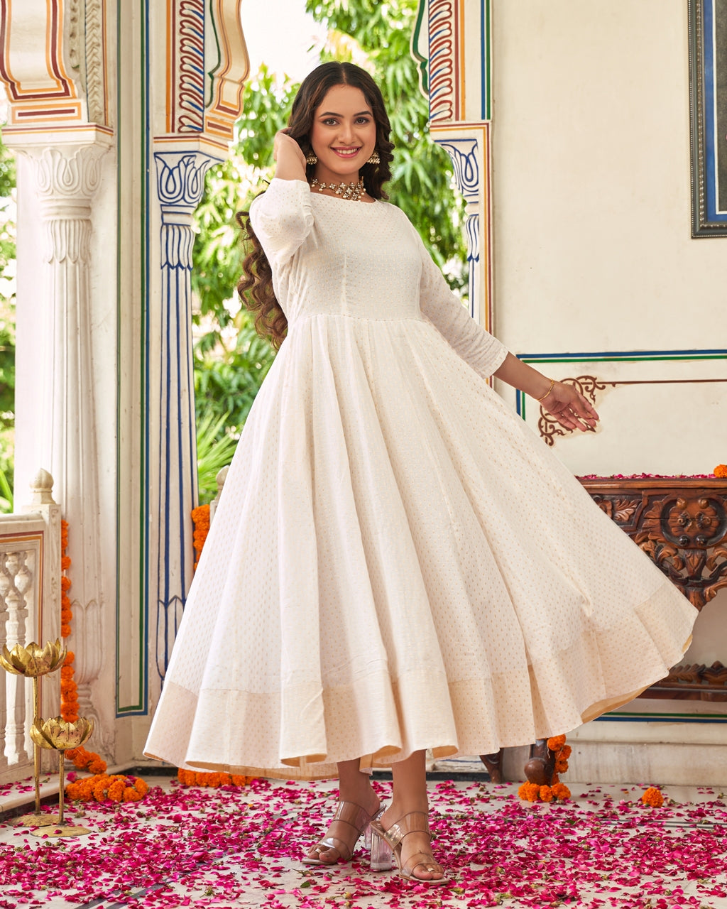 Ivory Noor Anarkali Ethnic Dress