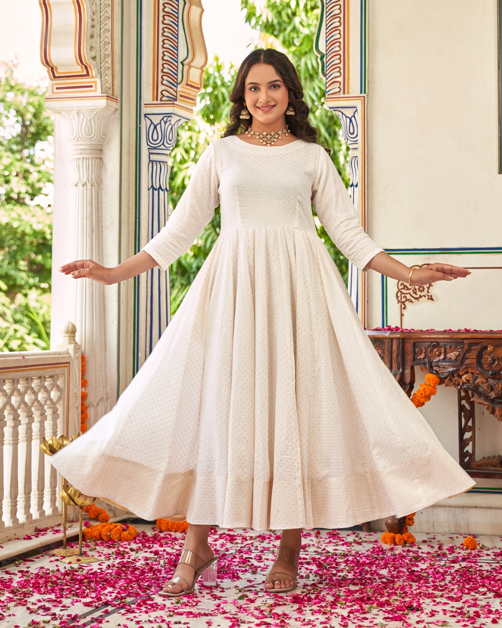 Ivory Noor Anarkali Ethnic Dress