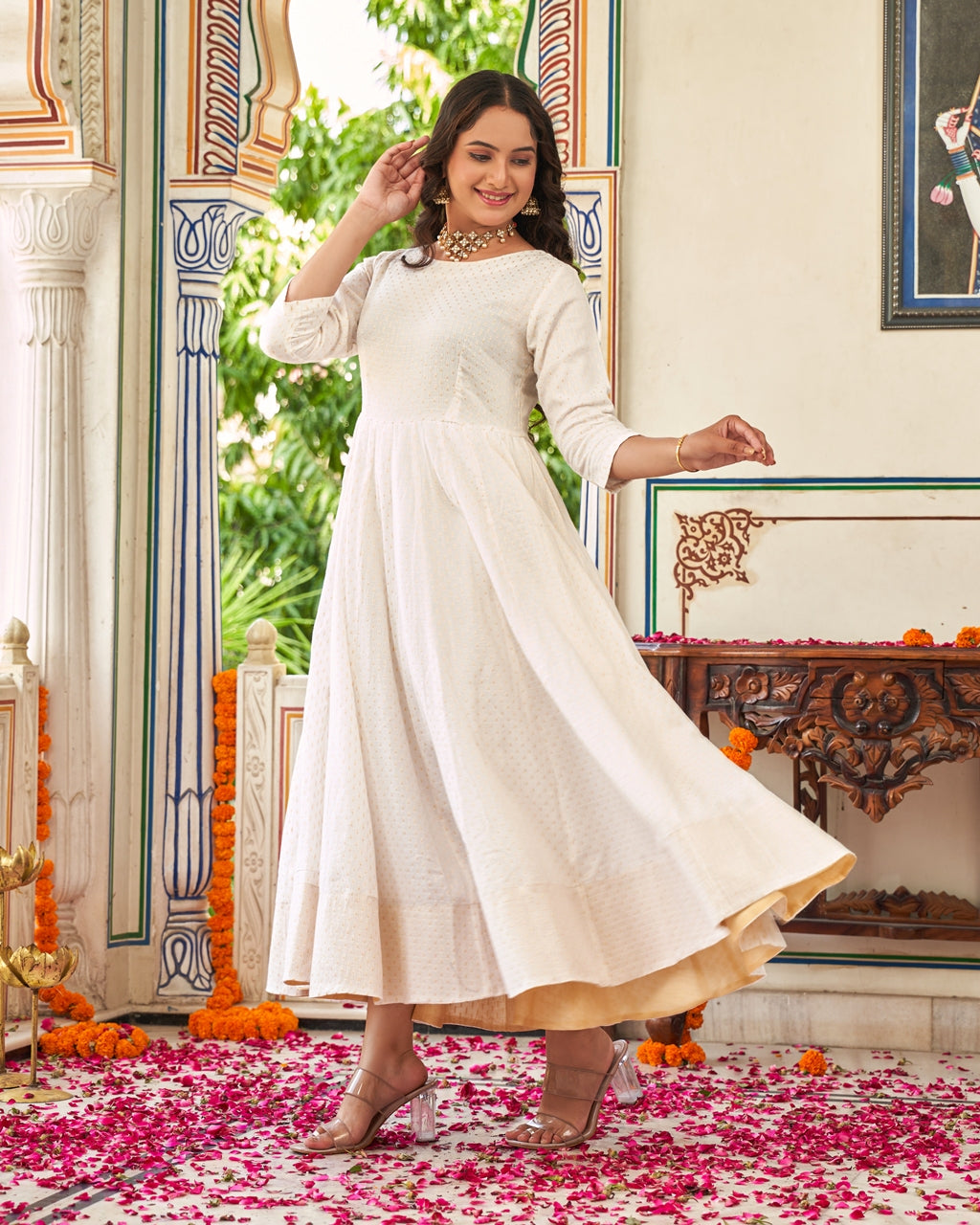 Ivory Noor Anarkali Ethnic Dress