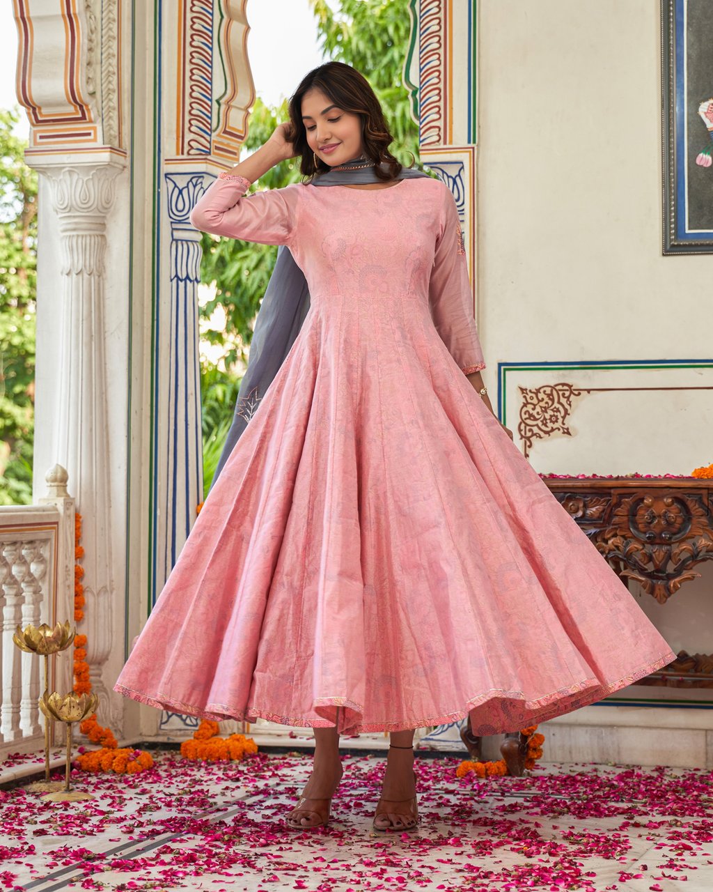 Gulrose Chanderi Silk Kurta Set
