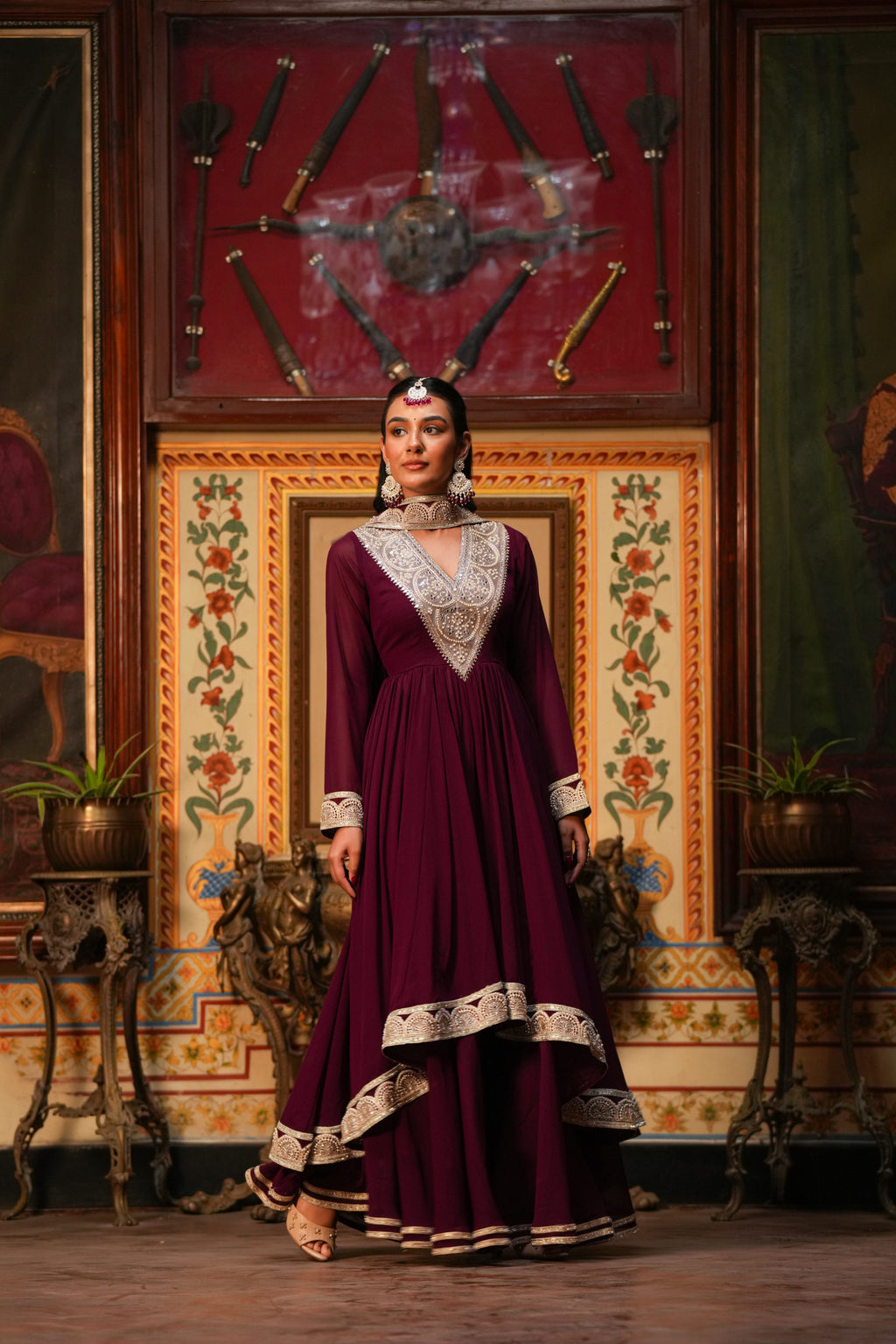 Shahi Noor – Royal Wine Embellished Ethnic Suit Set