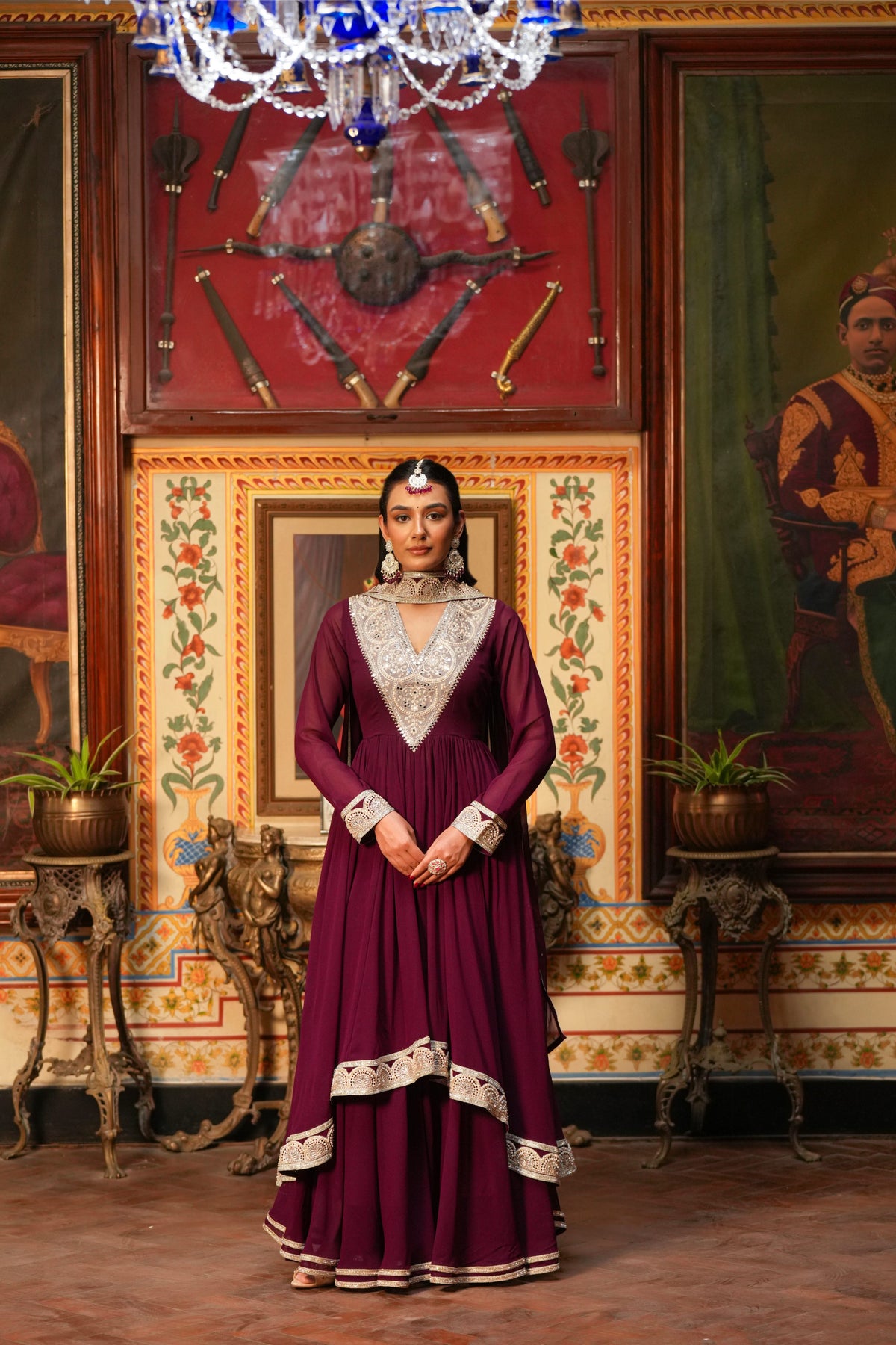 Shahi Noor – Royal Wine Embellished Ethnic Suit Set