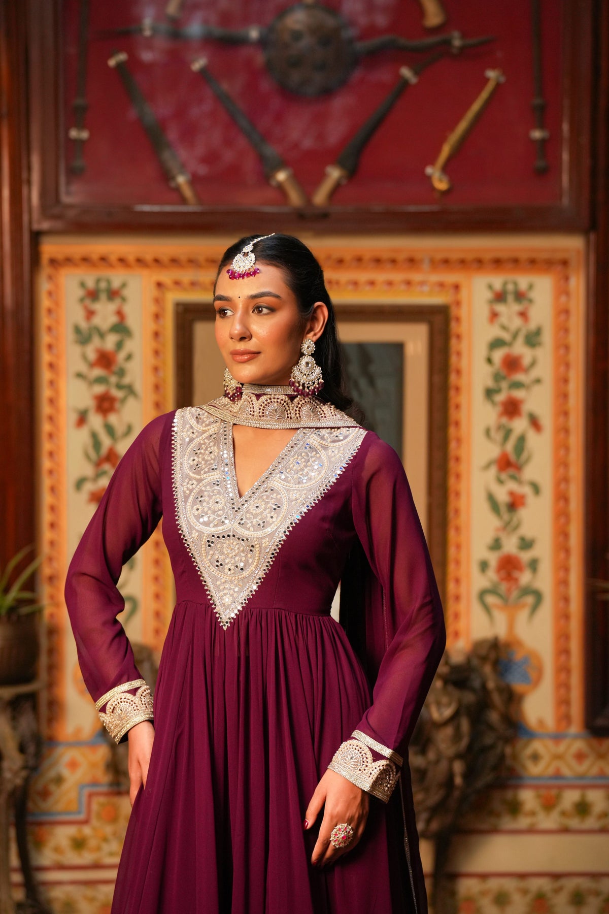 Shahi Noor – Royal Wine Embellished Ethnic Suit Set