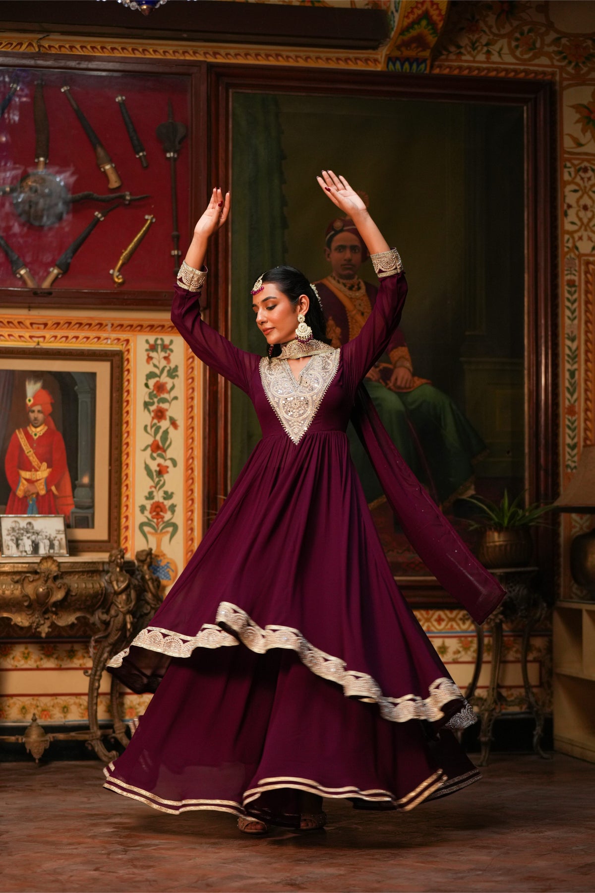 Shahi Noor – Royal Wine Embellished Ethnic Suit Set