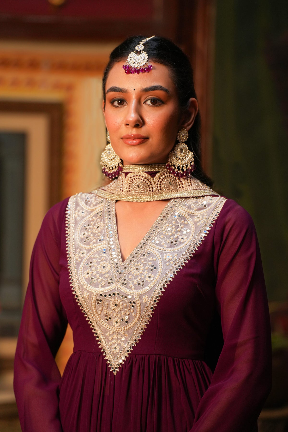 Shahi Noor – Royal Wine Embellished Ethnic Suit Set