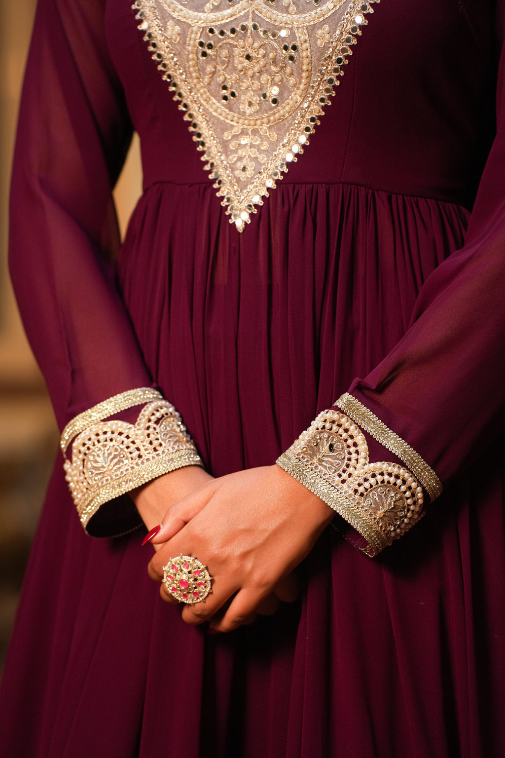 Shahi Noor – Royal Wine Embellished Ethnic Suit Set