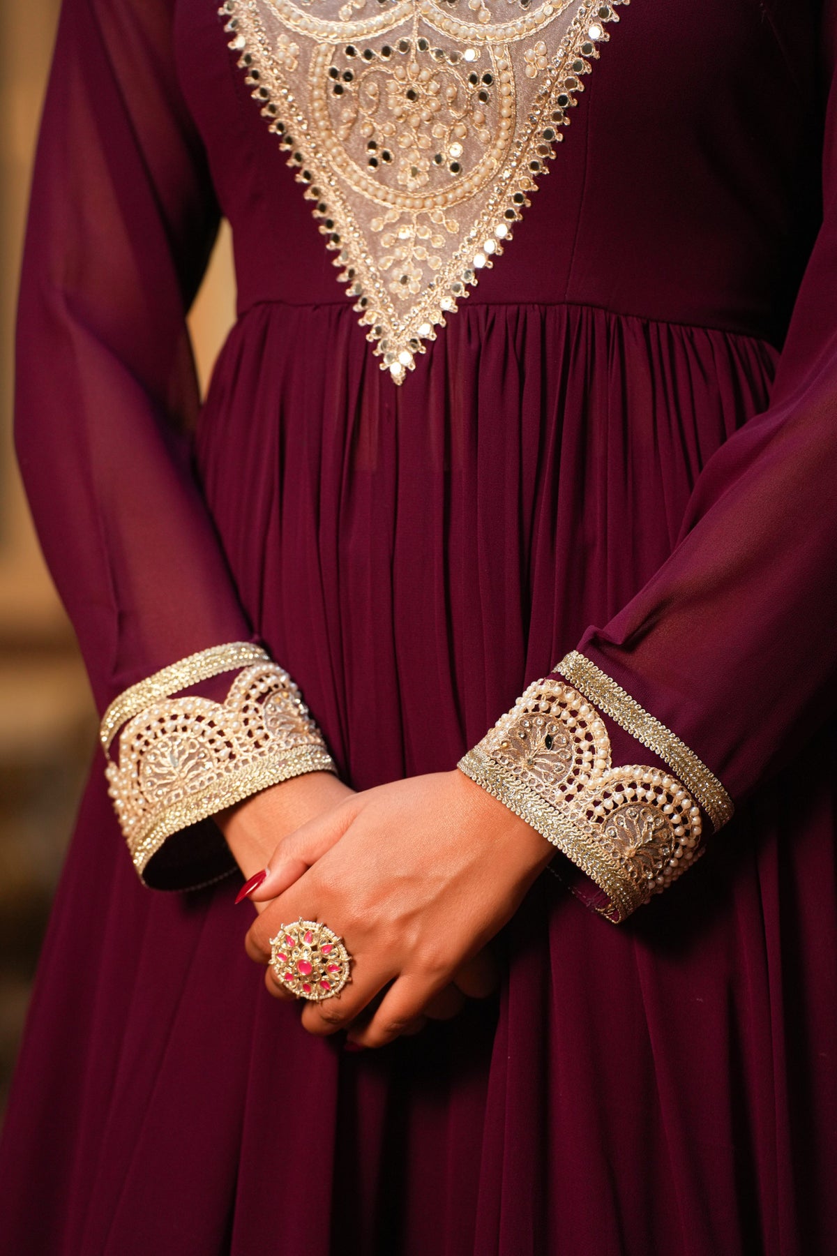 Shahi Noor – Royal Wine Embellished Ethnic Suit Set
