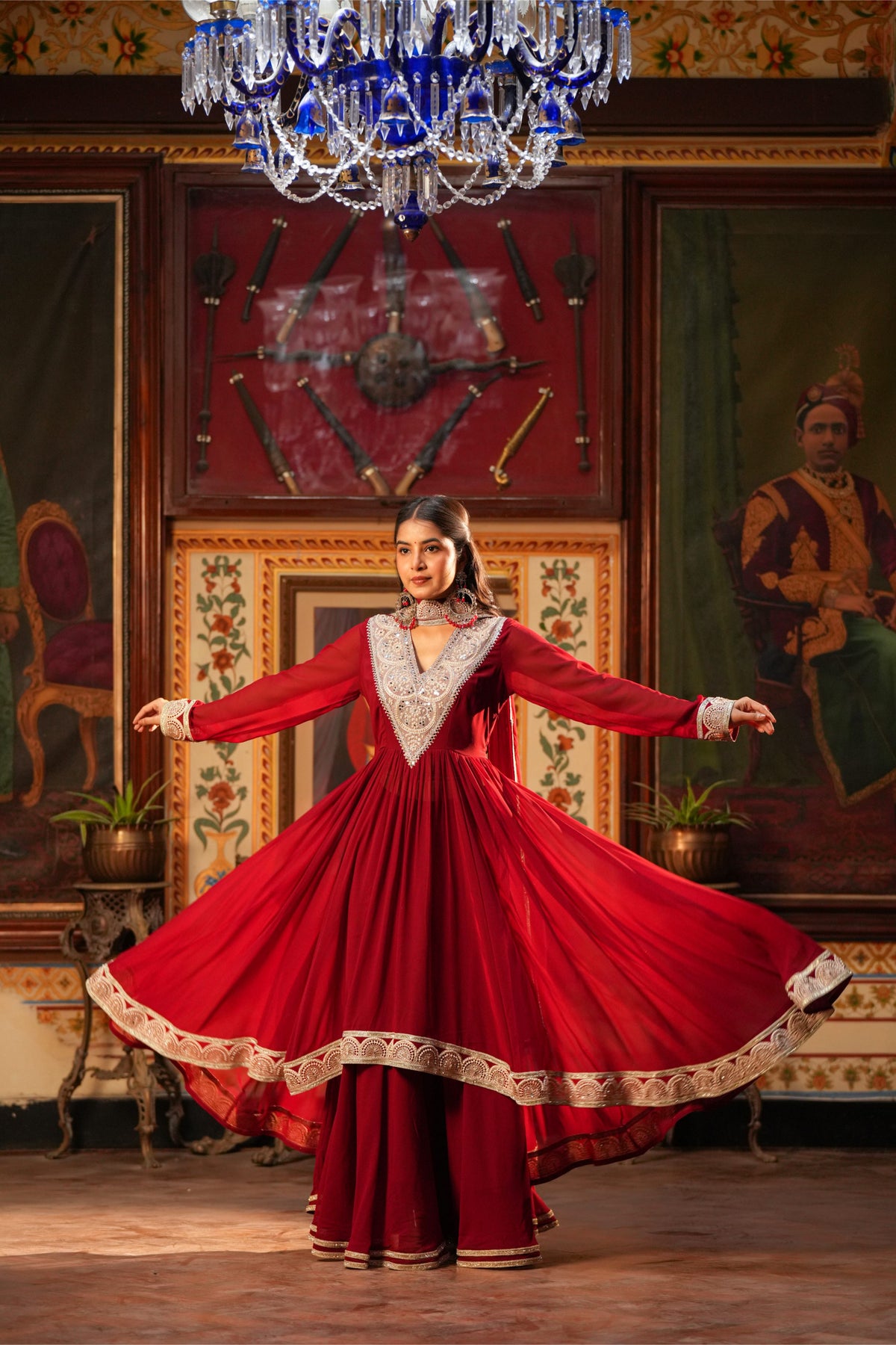 Laal Aabha – Crimson Red Regal Anarkali Suit Set