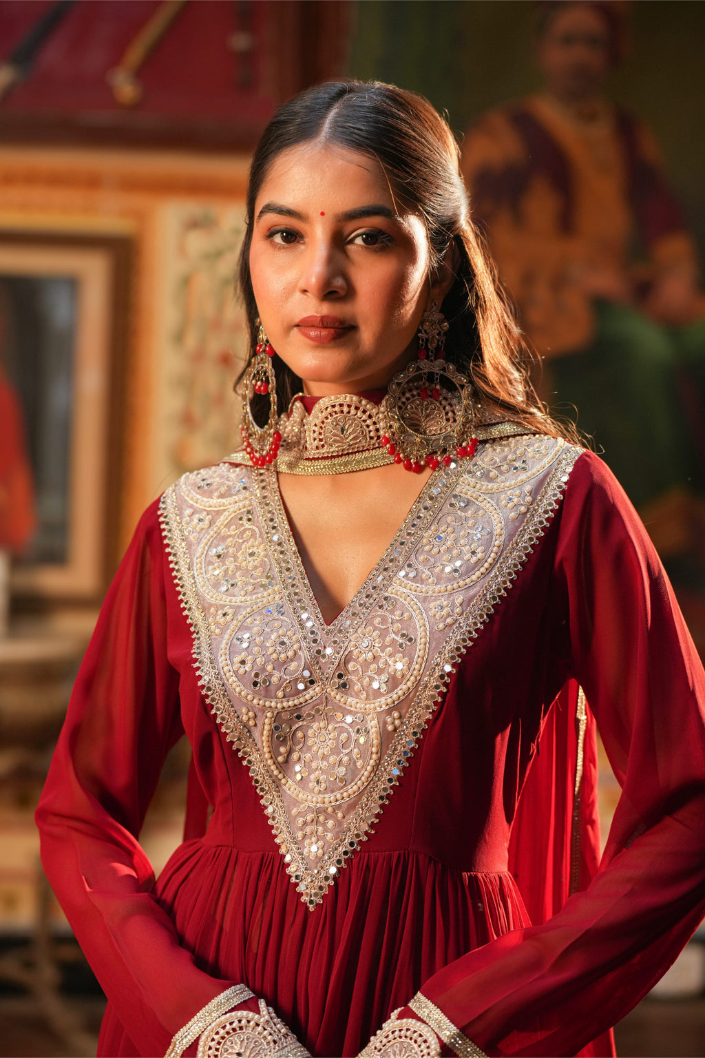Laal Aabha – Crimson Red Regal Anarkali Suit Set