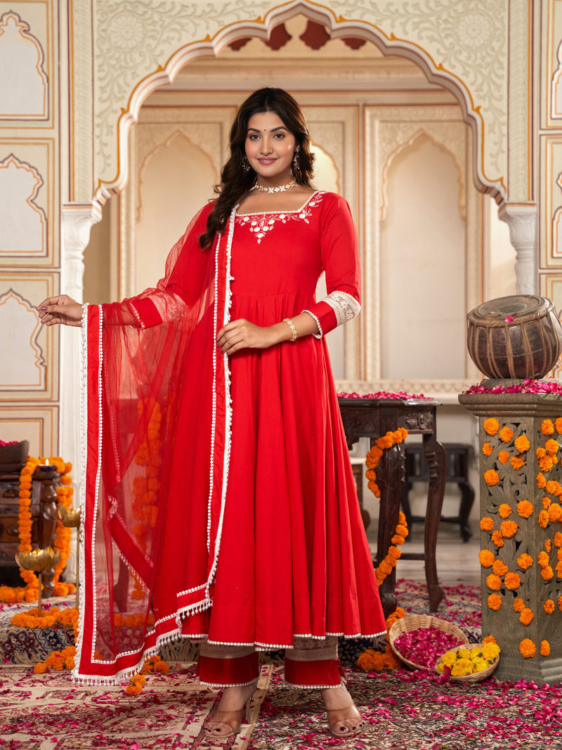 Cerise Red Anarkali Suit Set