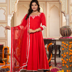 Cerise Red Anarkali Suit Set
