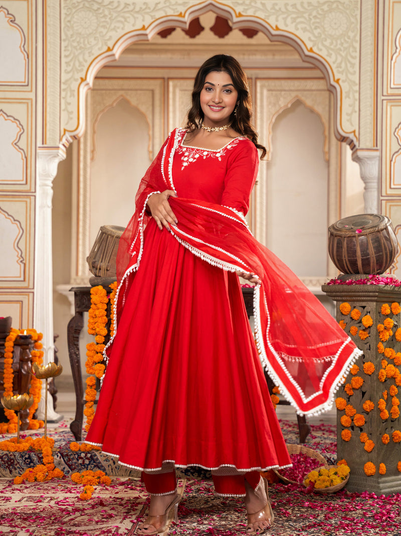 Cerise Red Anarkali Suit Set