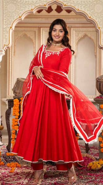 Cerise Red Anarkali Suit Set