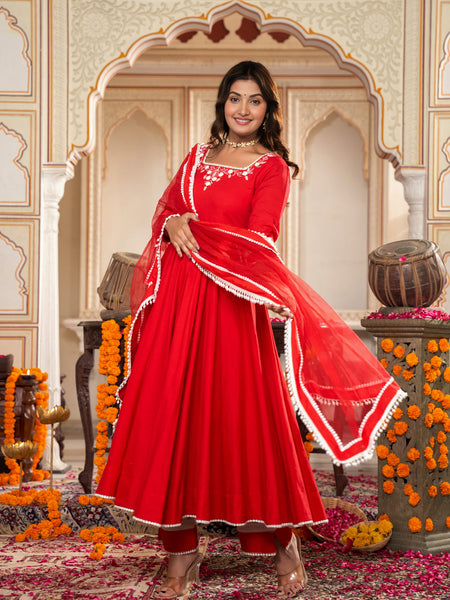 Cerise Red Anarkali Suit Set