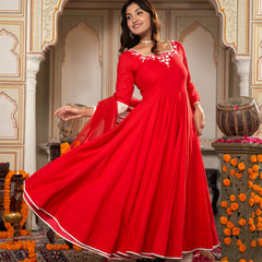 Cerise Red Anarkali Suit Set