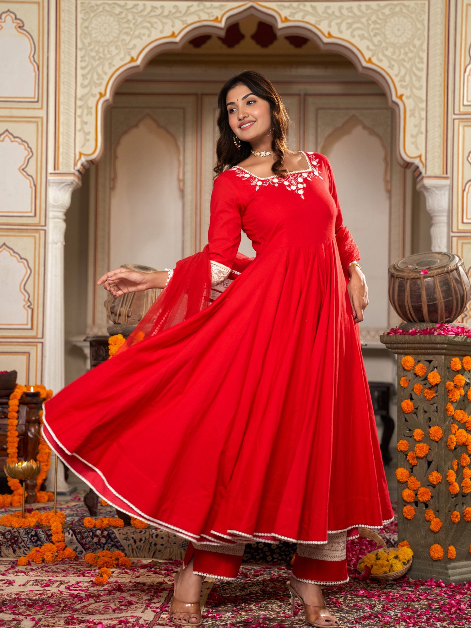 Cerise Red Anarkali Suit Set - Indianvirasat