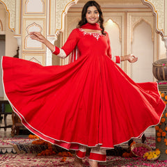 Cerise Red Anarkali Suit Set