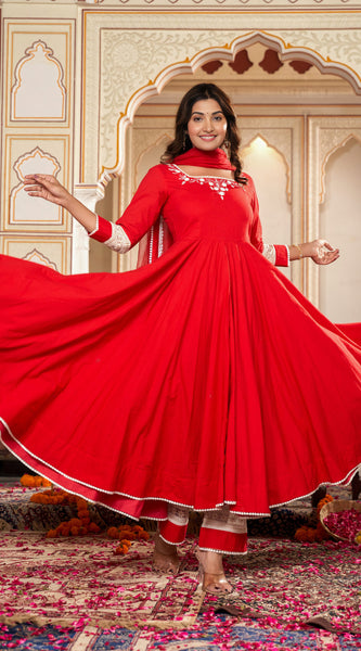 Cerise Red Anarkali Suit Set