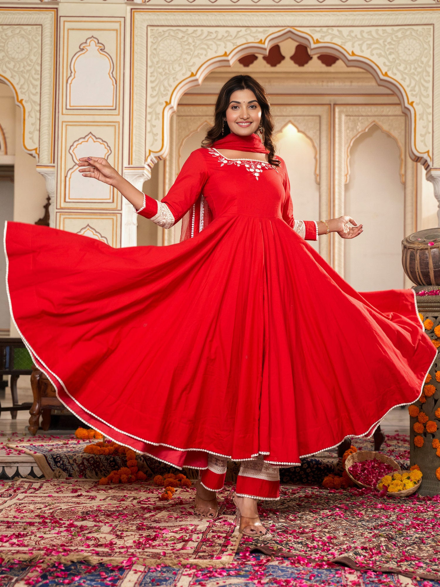 Cerise Red Anarkali Suit Set - Indianvirasat