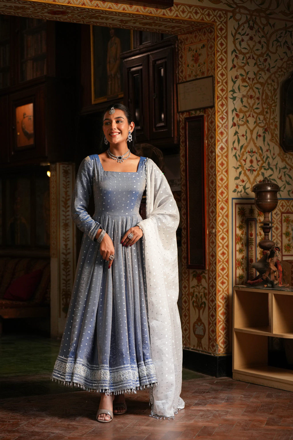 Noor-e-Mehfil Powder Blue Embellished Anarkali Suit Set