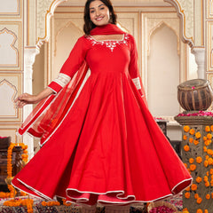 Cerise Red Anarkali Suit Set