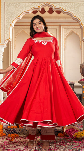 Cerise Red Anarkali Suit Set