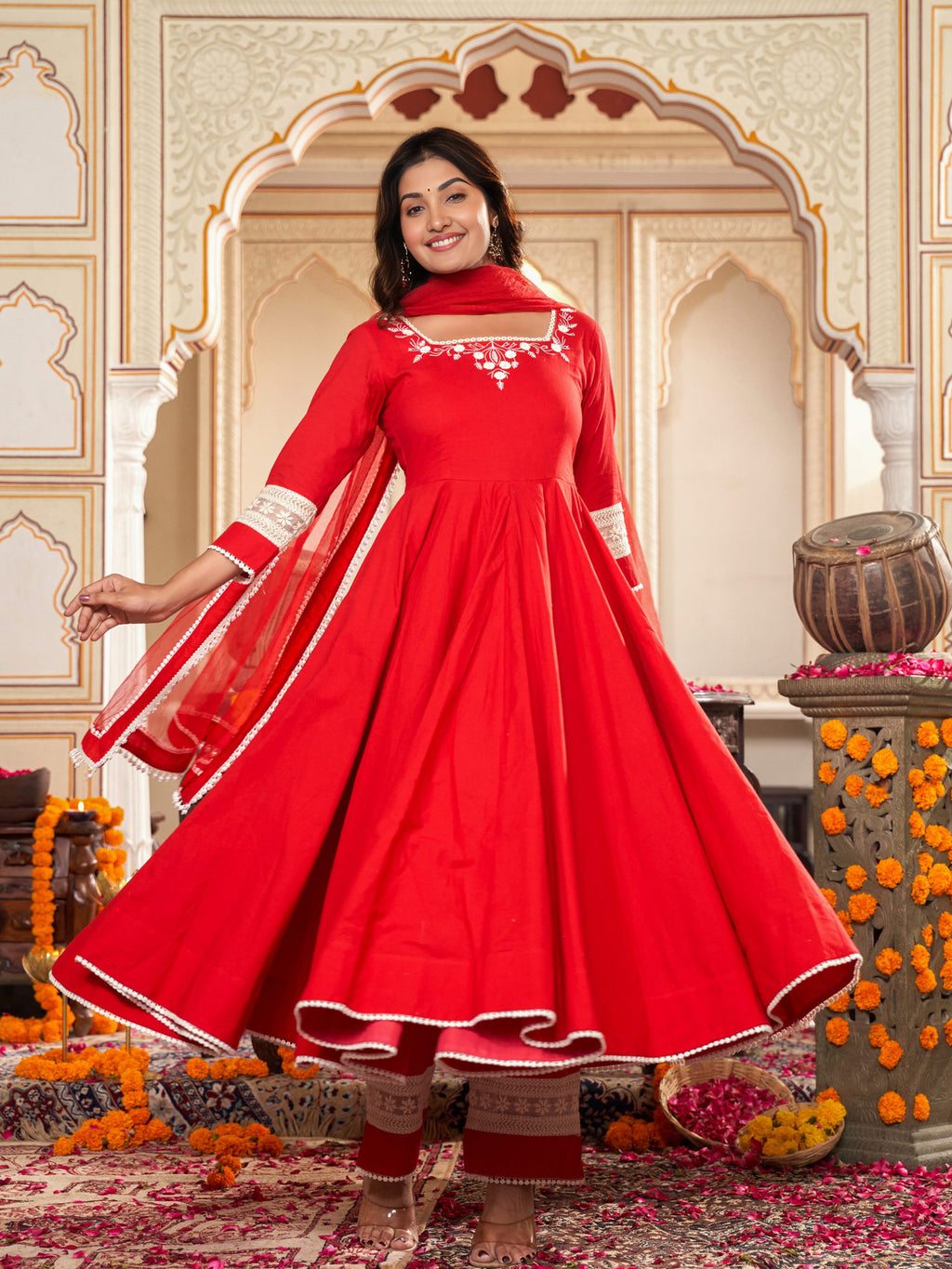 Cerise Red Anarkali Suit Set - Indianvirasat