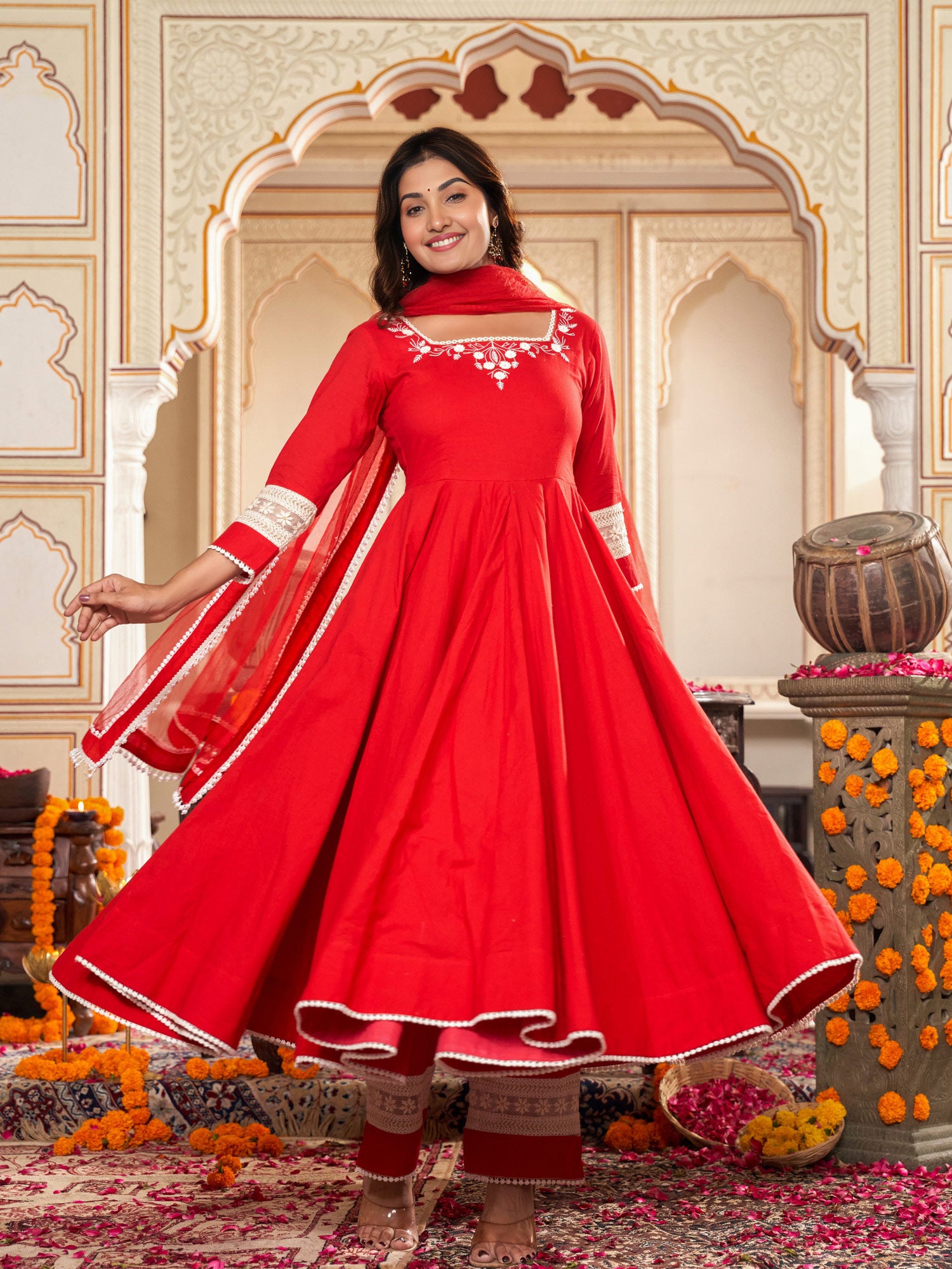Cerise Red Anarkali Suit Set - Indianvirasat