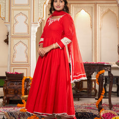 Cerise Red Anarkali Suit Set