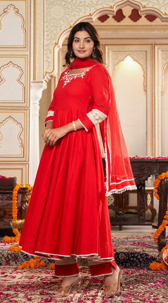 Cerise Red Anarkali Suit Set