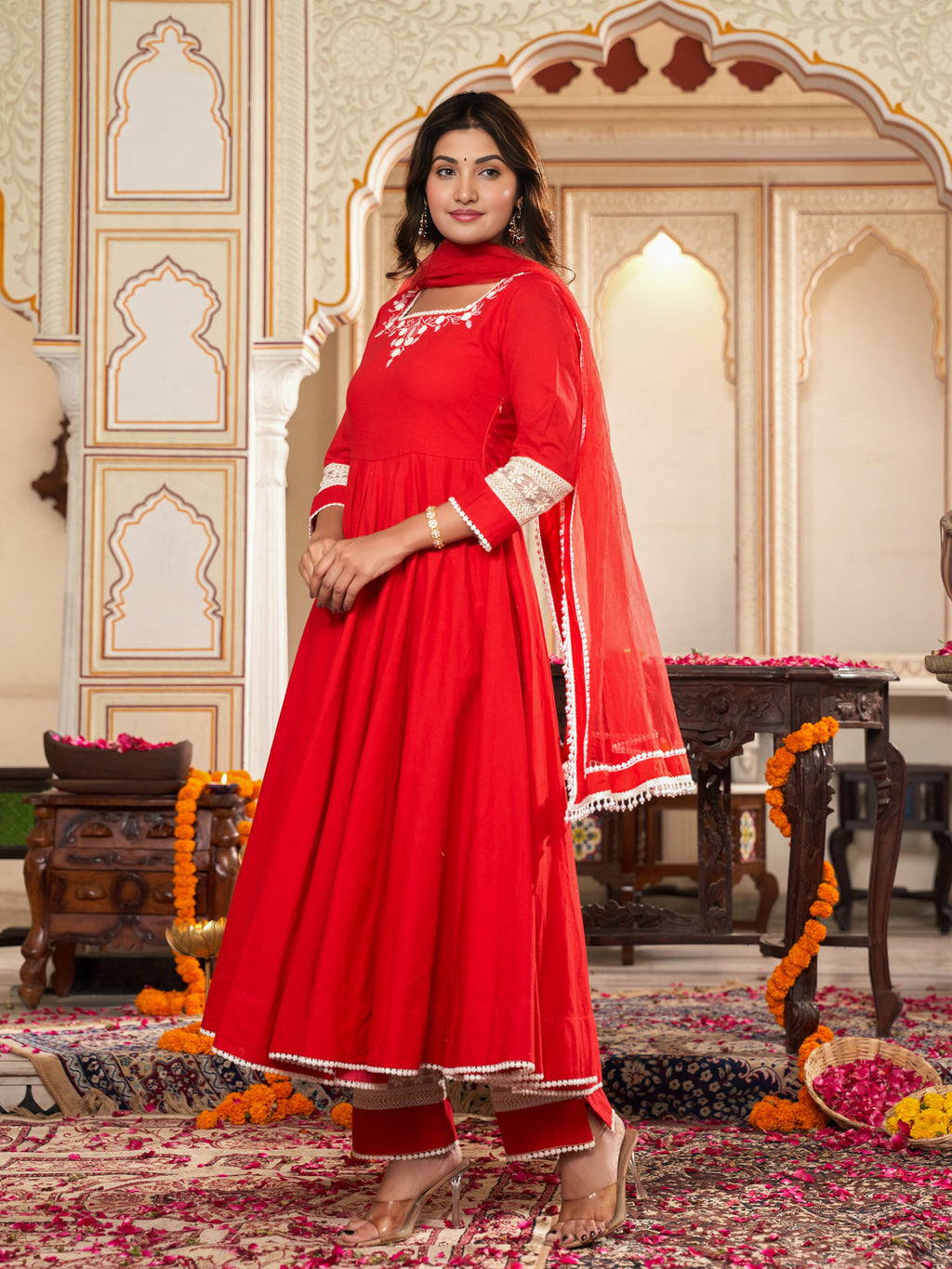 Cerise Red Anarkali Suit Set - Indianvirasat