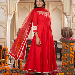 Cerise Red Anarkali Suit Set