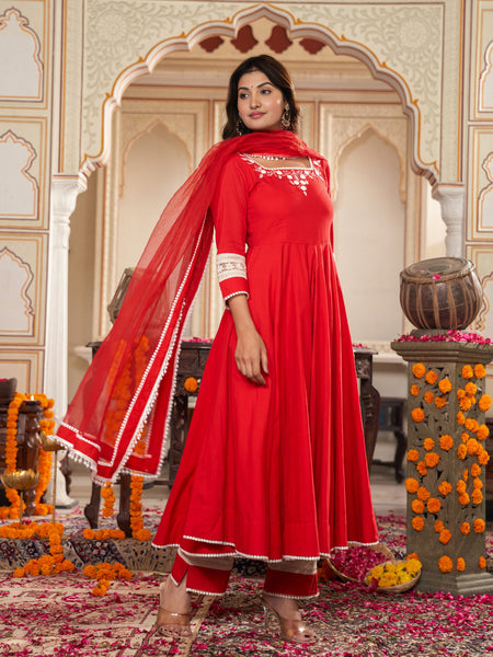 Cerise Red Anarkali Suit Set