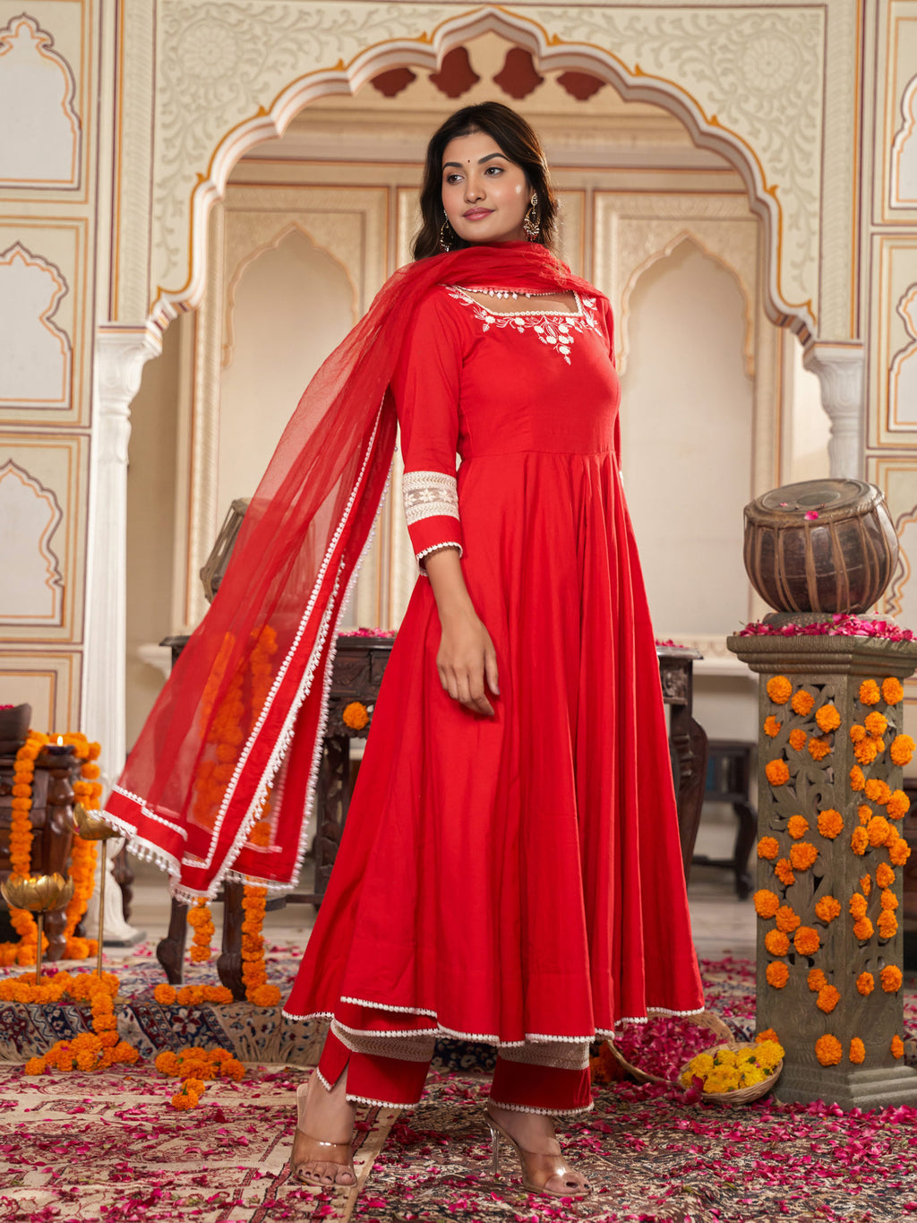 Cerise Red Anarkali Suit Set - Indianvirasat