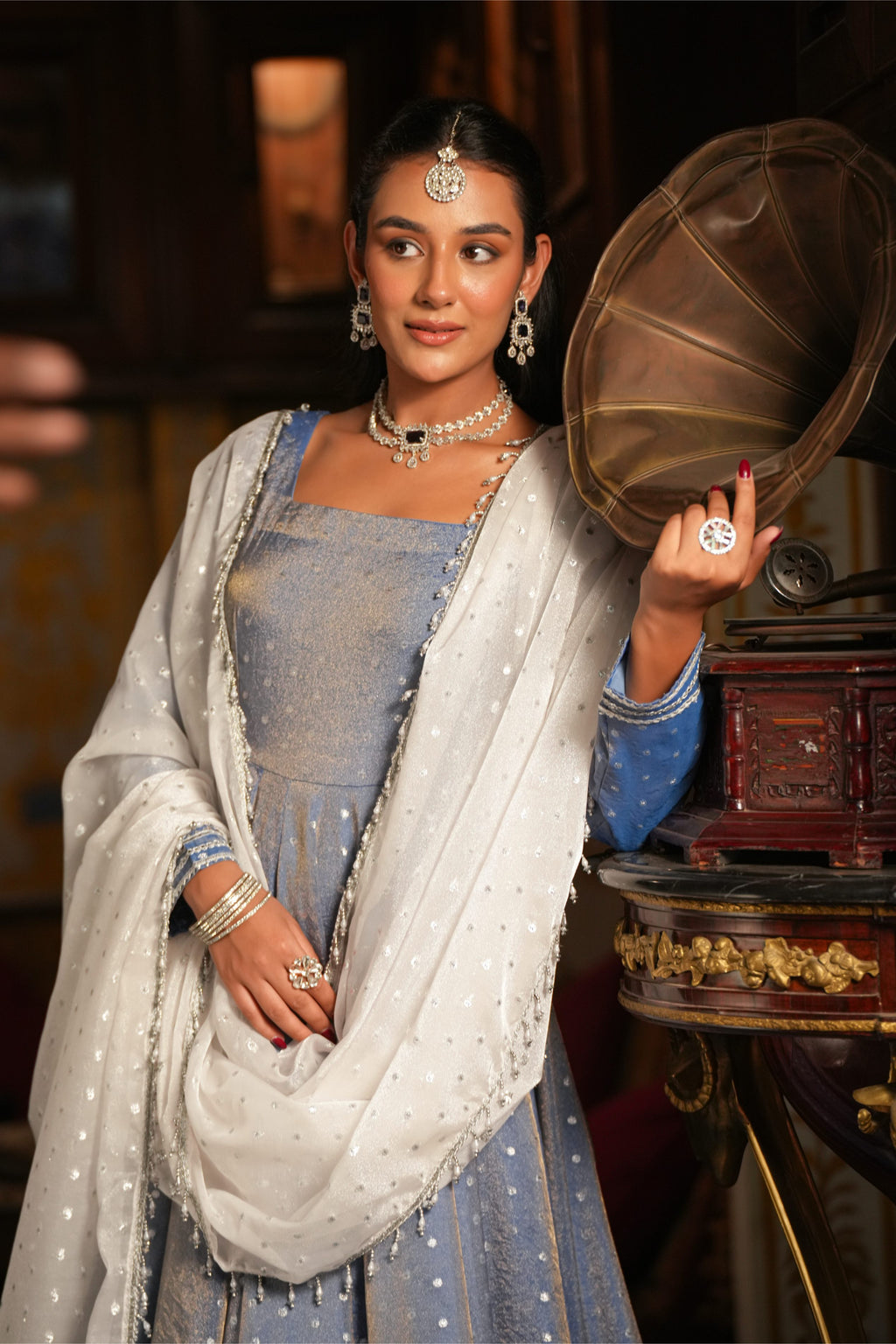 Noor-e-Mehfil Powder Blue Embellished Anarkali Suit Set