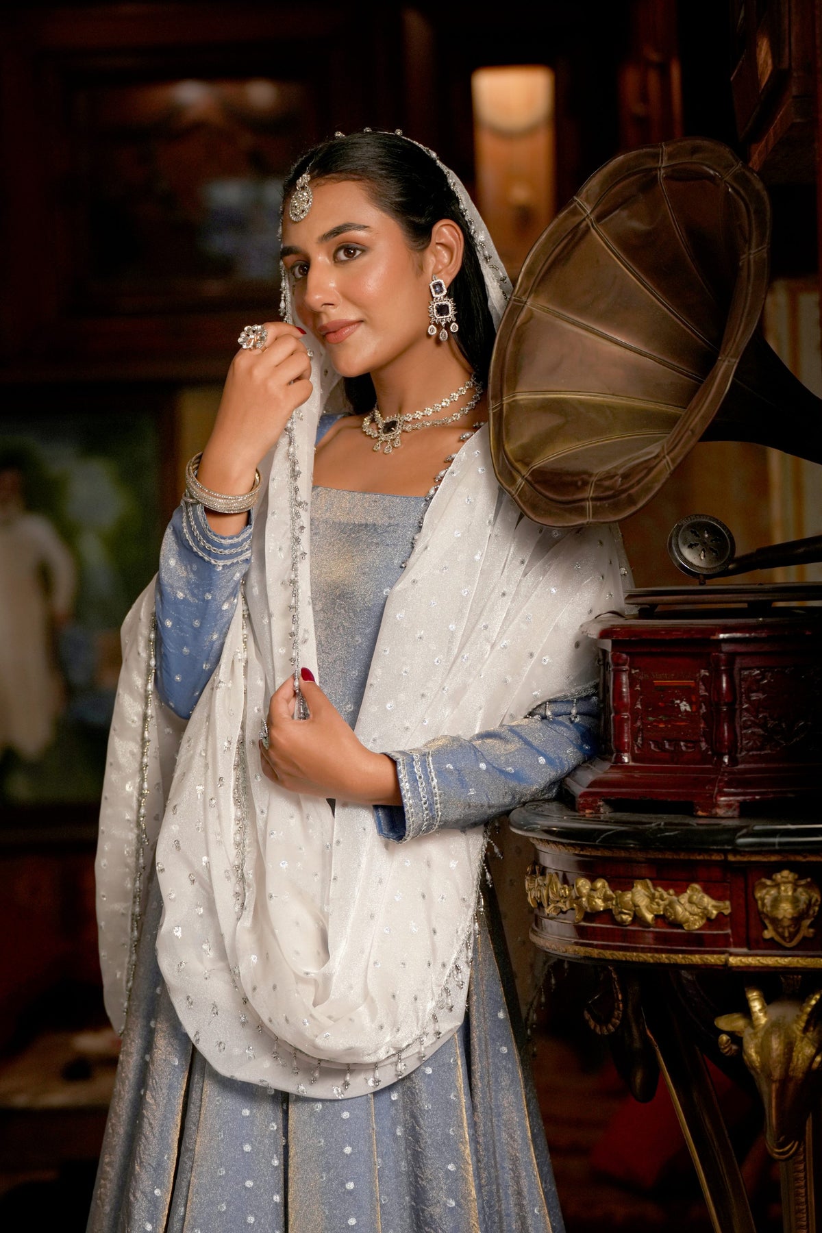 Noor-e-Mehfil Powder Blue Embellished Anarkali Suit Set