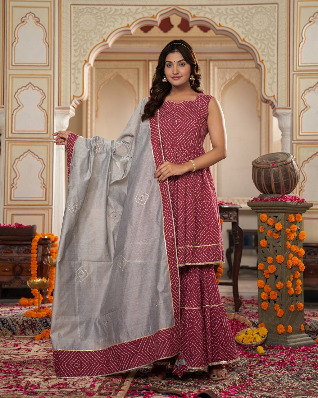 Mehroon Twirl Sharara Set