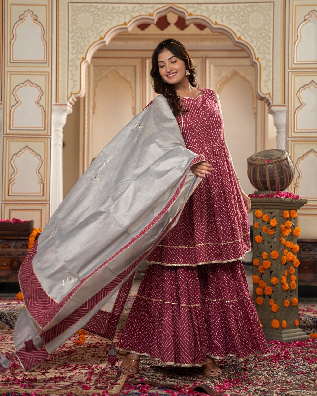 Mehroon Twirl Sharara Set