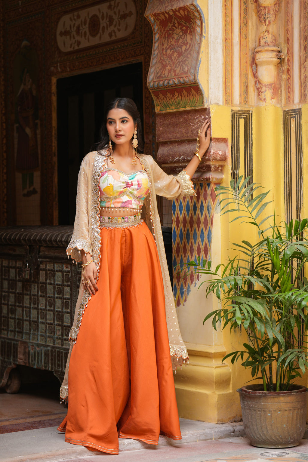 Aarohi Rang – Sunset Orange Crop Top & Sharara Suit Set