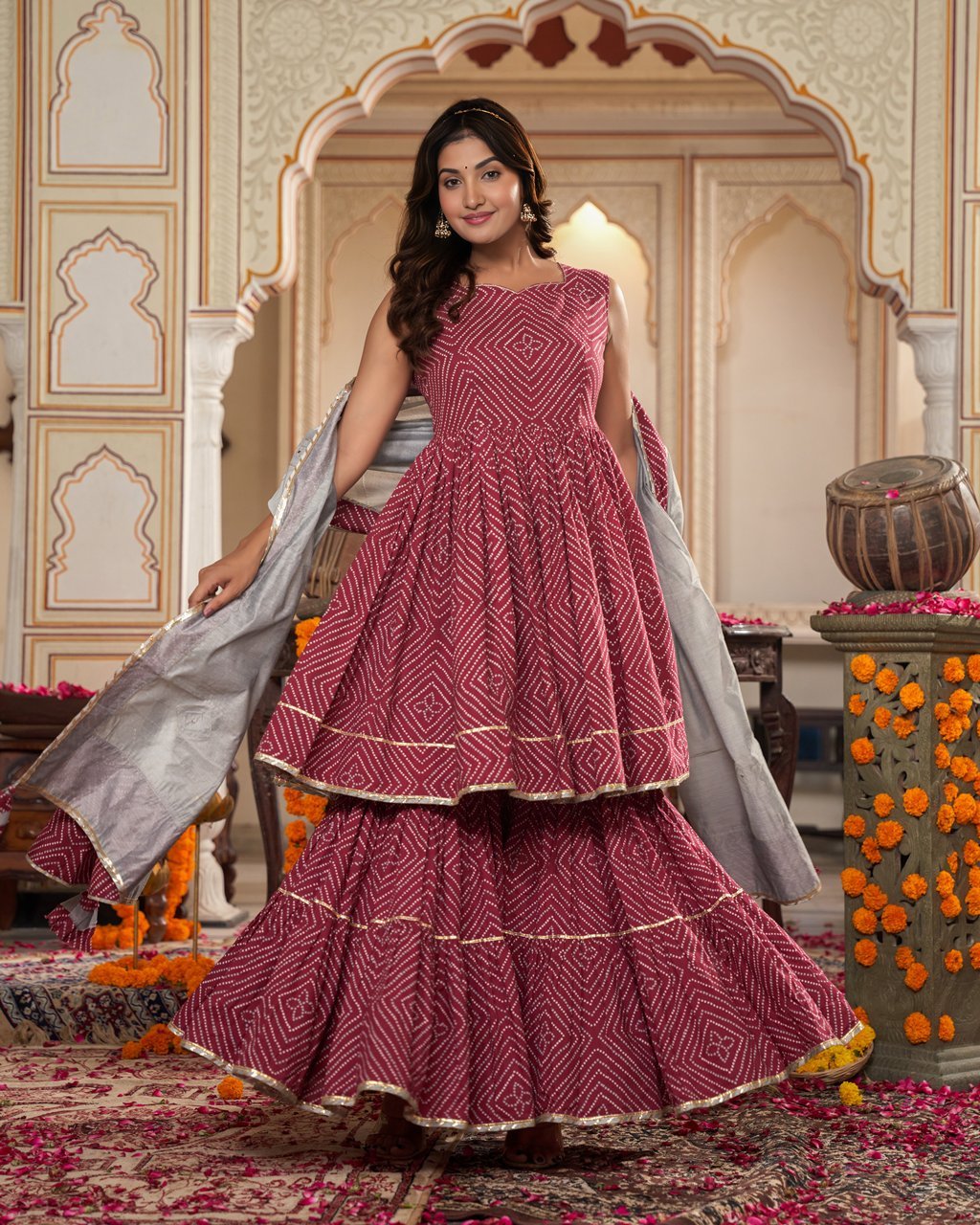 Mehroon Twirl Sharara Set