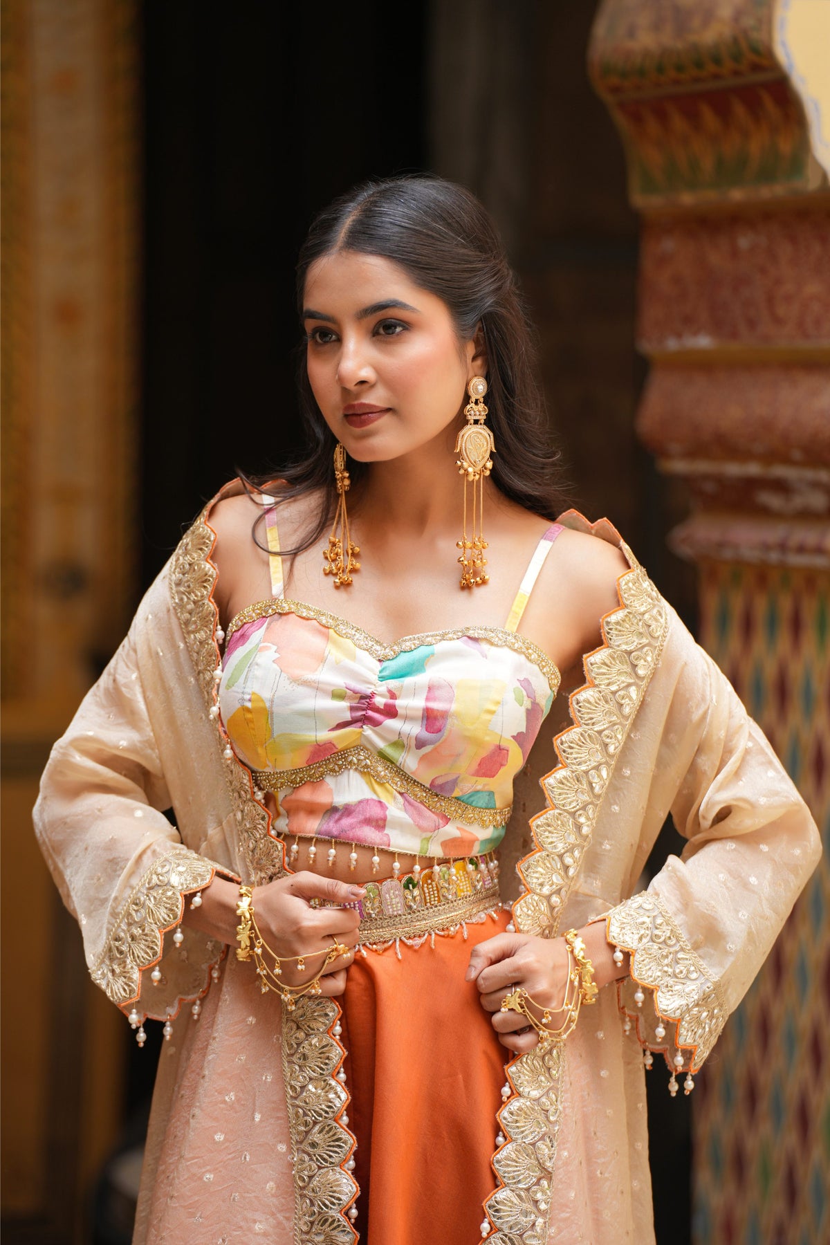 Aarohi Rang – Sunset Orange Crop Top & Sharara Suit Set
